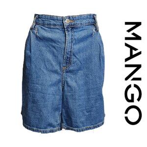 Mango Mid-rise denim bermuda shorts with pleats damaged Blue Size 12